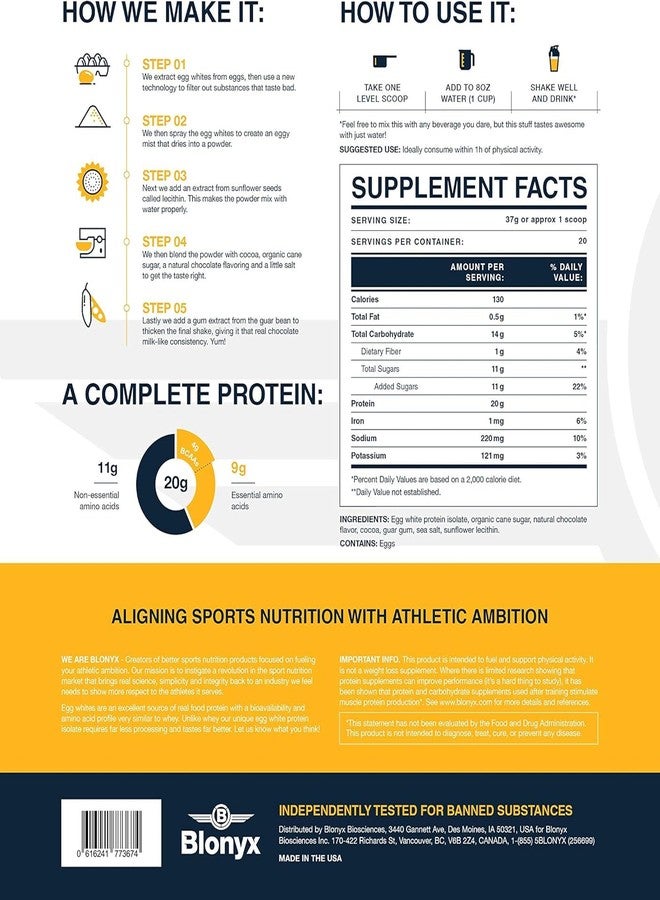 بلونيكس مسحوق بروتين بياض البيض المعزول من بلونيكس - بنكهة حليب الشوكولاتة، 20 غرام بروتين لكل حصة، خالٍ من الغلوتين واللاكتوز، مكونات طبيعية، 1.63 رطل - Image 3